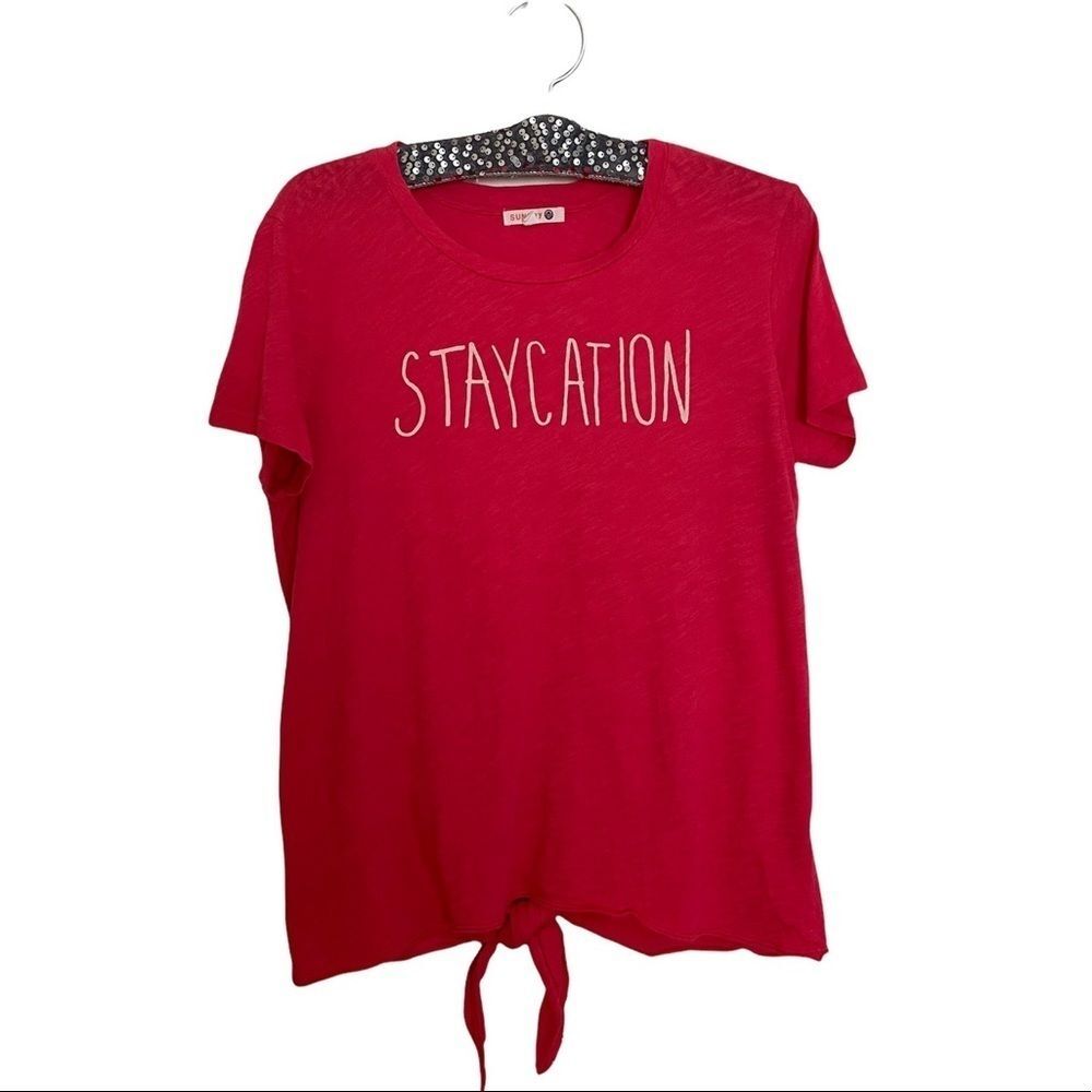 SUNDRY Staycation Tee Tie Back Detail Tee Hibiscus Size 1/Small